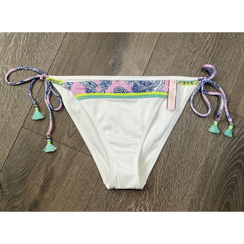 NEW Victoria's Secret Bikini Bottom White Tassels Sexy Swim Beach Size Large
